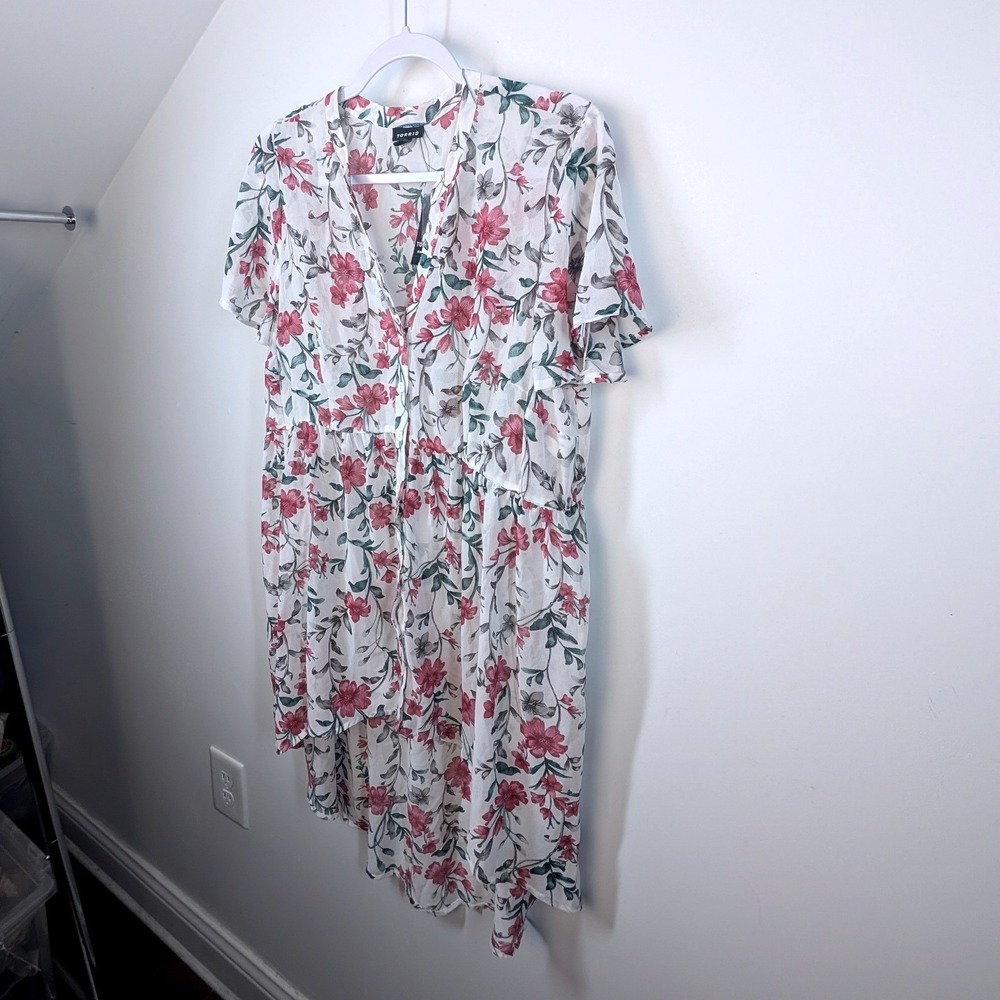 Torrid White Pink Floral Chiffon Button Front High-Low Mini Dress Plus Size 00 - Picture 3 of 8